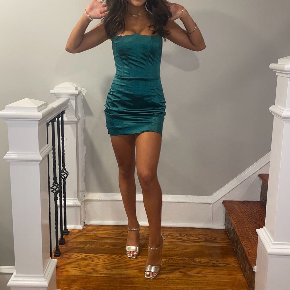 superdown Teal Satin Mini Dress